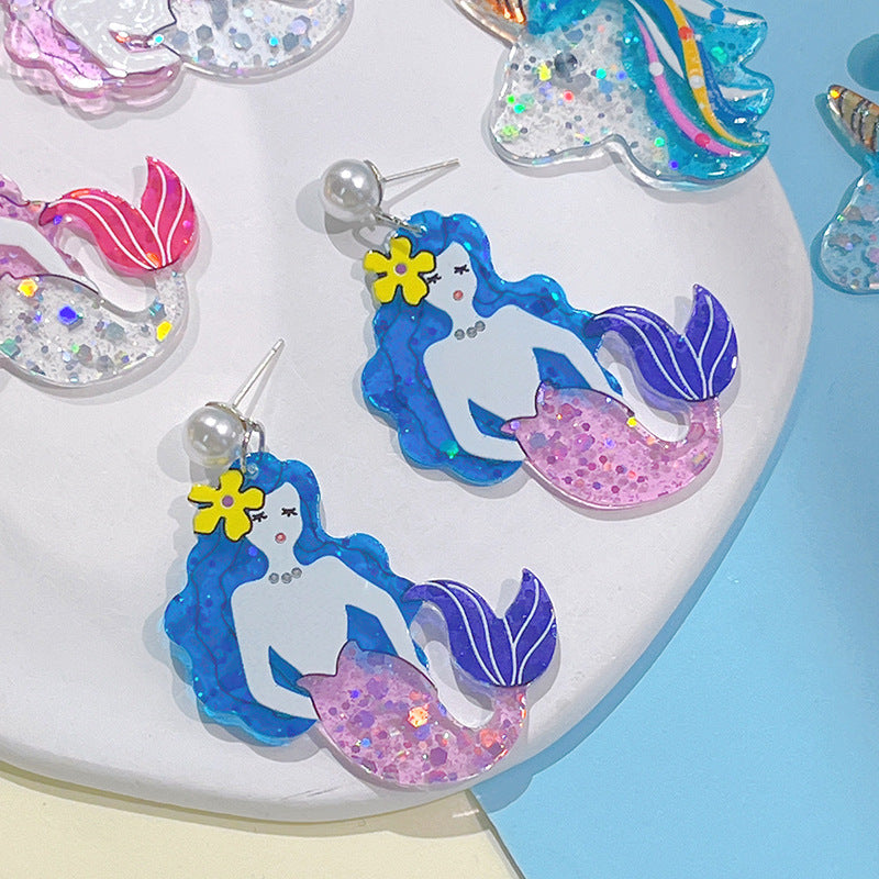 Acrylic New Mermaid Unicorn Earrings PinH013