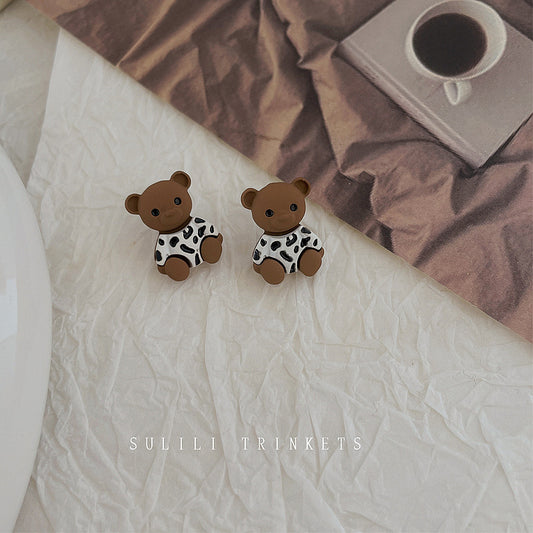 Alloy coffee colored bear earrings MIC-BeiL039