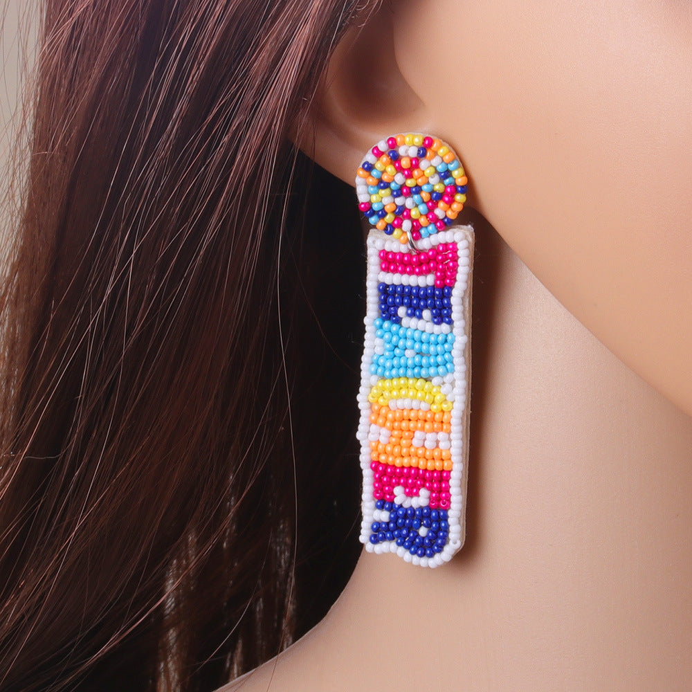 Alloy Beaded Colorful Teacher Earrings (Minimo de compra 6) MIC-ManT005