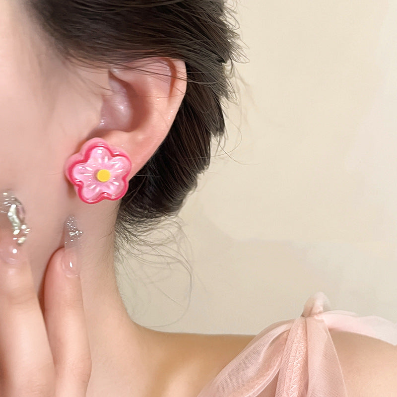 Alloy Pink Butterfly Flower Earrings MIC-HanS009