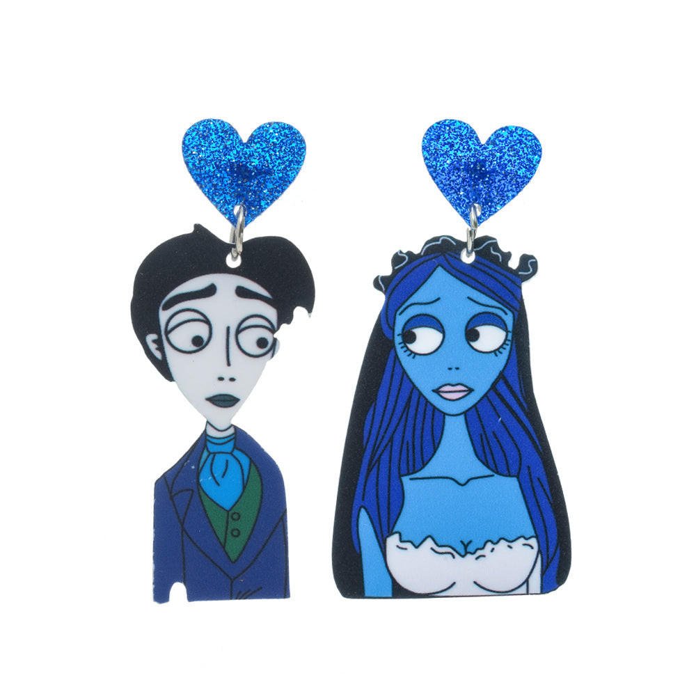 Acrylic Asymmetric Zombie Couple Earrings (Minimo de compra 2) MIC-AnD012