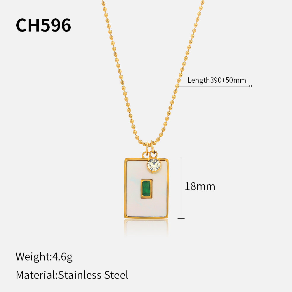 Necklaces Stainless Steel French Vintage Emerald Stainless Steel Necklace ChenH002