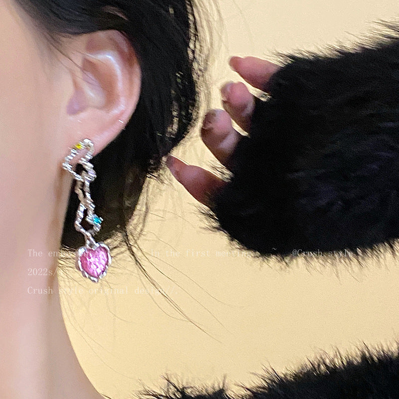 Alloy Pink Love Zircon Earrings (Minimo de Compra 2) MIC-JinYi002