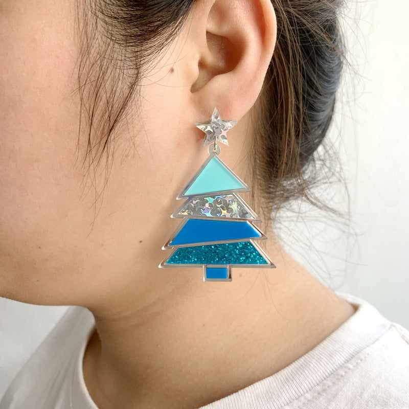 Acrylic Geometry Christmas Tree Earrings MIC-XueP124