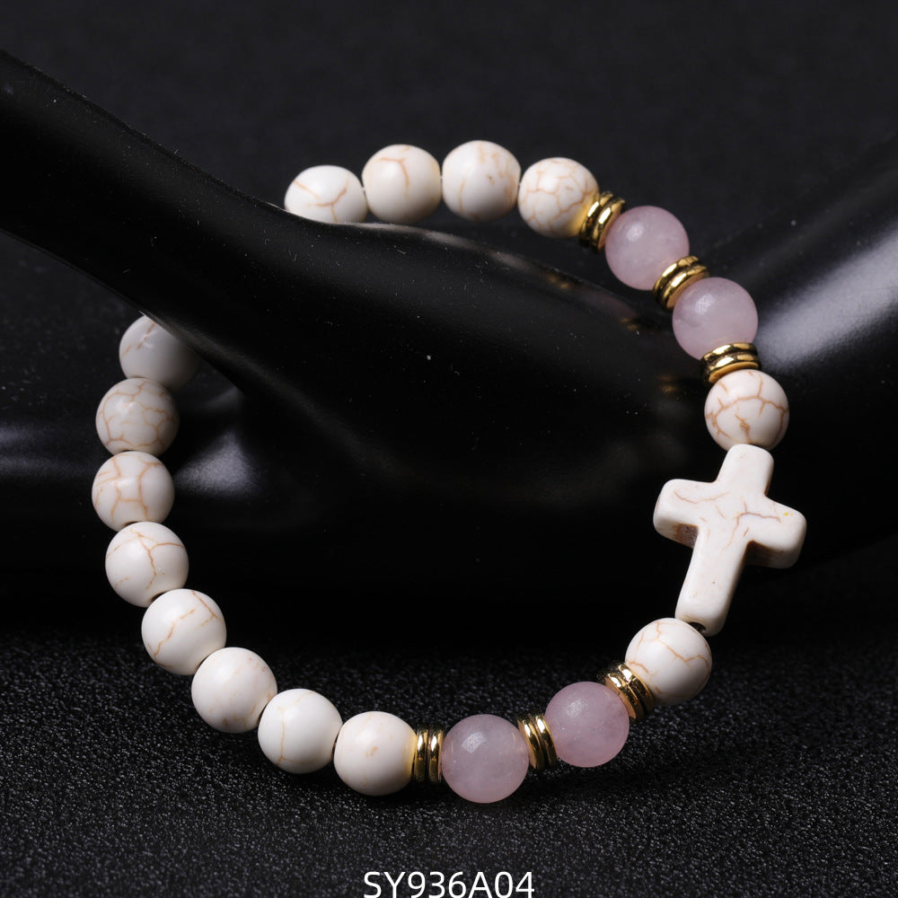 Alloy Double Circle Powder Crystal Volcanic Stone Bracelet MIC-XiuH016