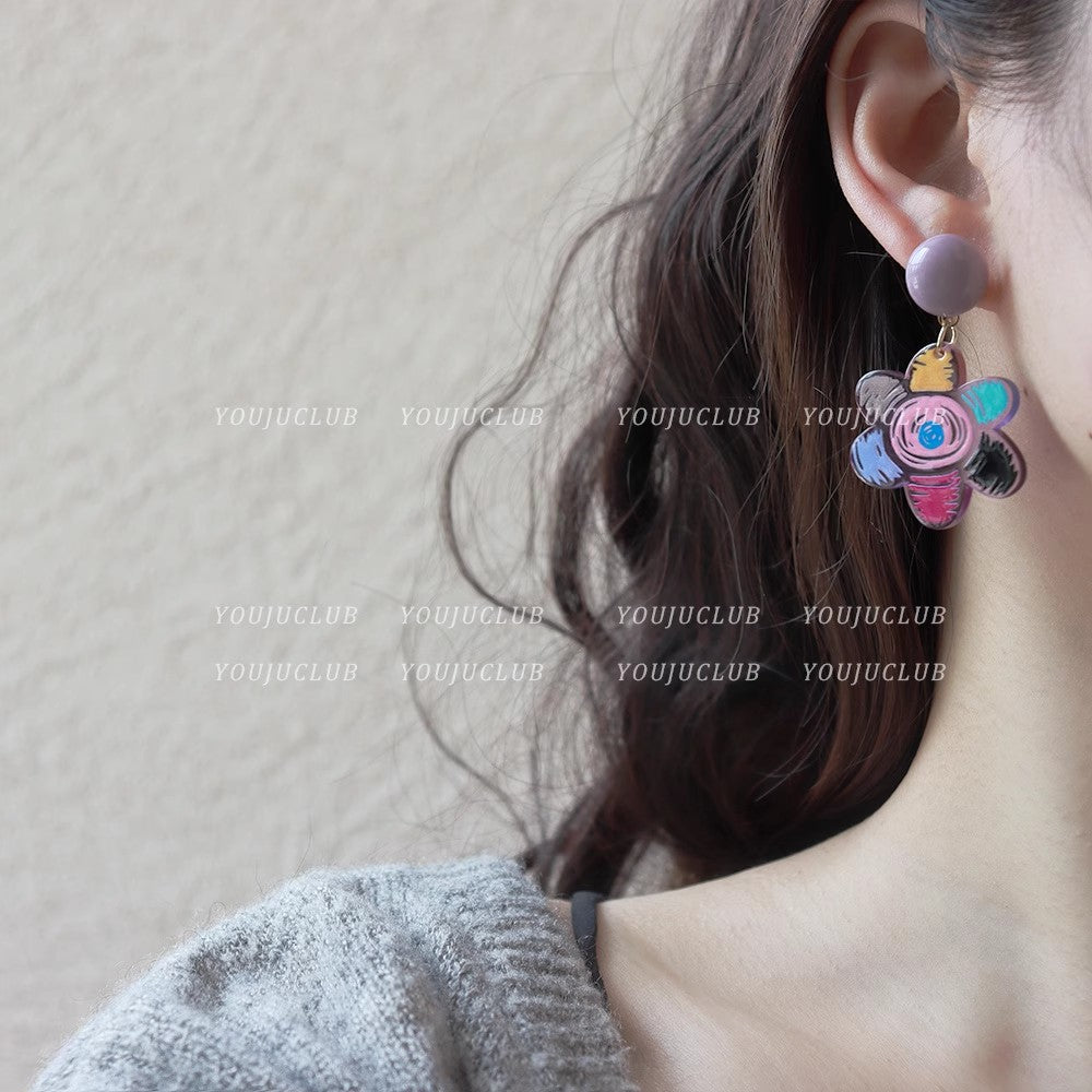 Alloy powder contrasting graffiti flower earrings (Minimo de Compra 2) MIC-JinYi001