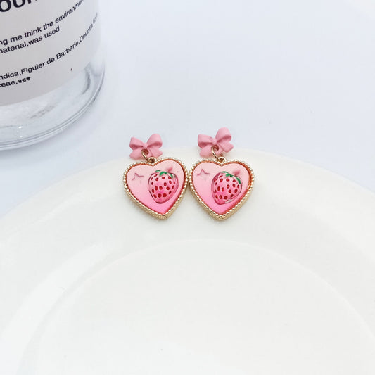 Bow Strawberry Stud Earrings MIC-YKT020