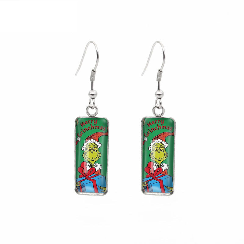 Earrings Stainless Steel Christmas Green Cartoon Asymmetric Time Gemstones Minimo de compra 5 XiangL044