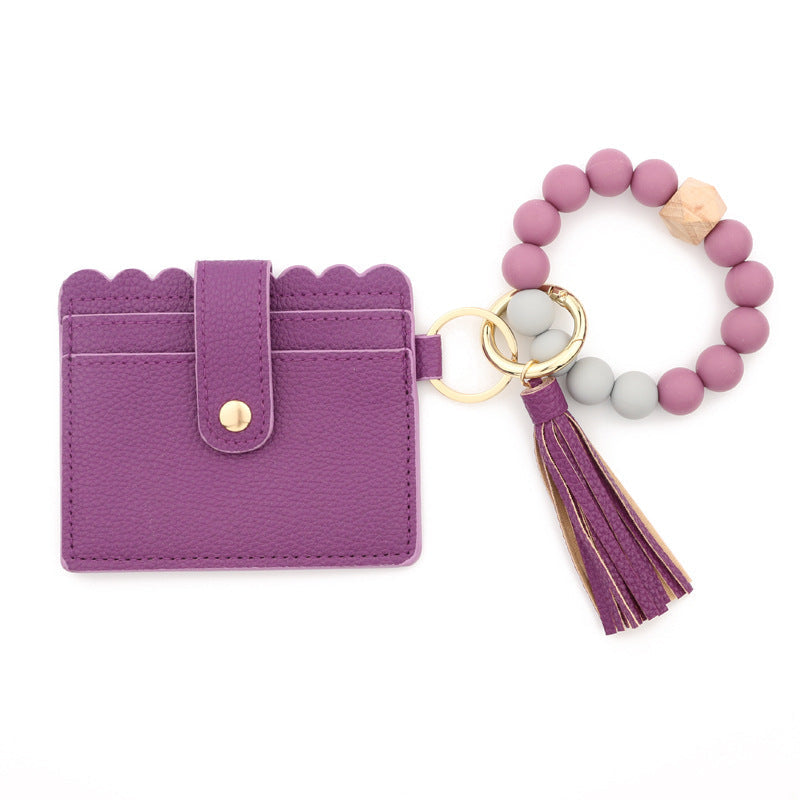 Keychains PU Silicone Bead Tassel Ladies Wallet Bracelet Card Holder MIC-NuoYi019