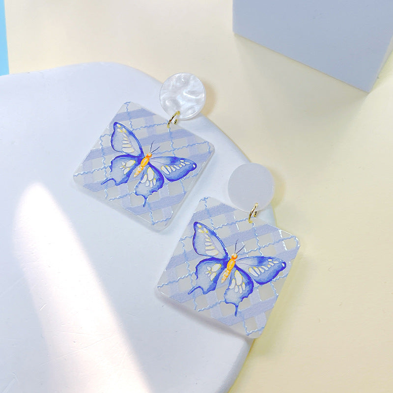 Acrylic New Heart Shape Geometry Butterfly Earrings PinH020