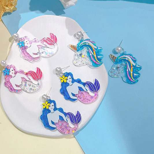 Acrylic New Mermaid Unicorn Earrings PinH013