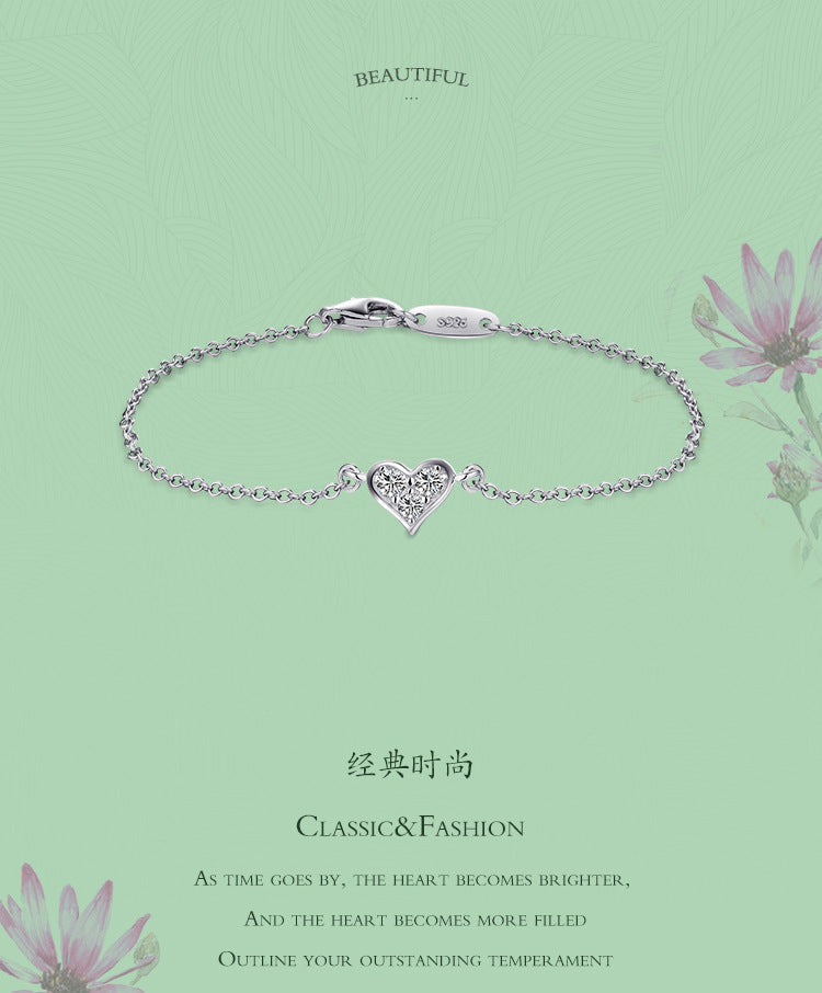 S925 silver delicate heart bracelet MIC-MoD009