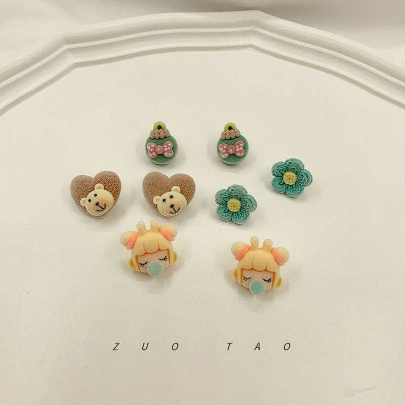 Flocking New Flower Bear Bow Earrings MIC-XingW006