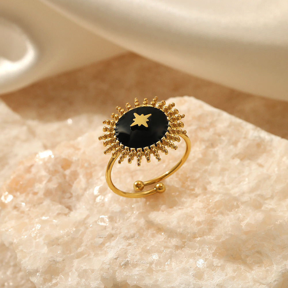 Gold Plated Stainless Steel Sunflower Ring （Minimo de compra 2） MYA-chenH009