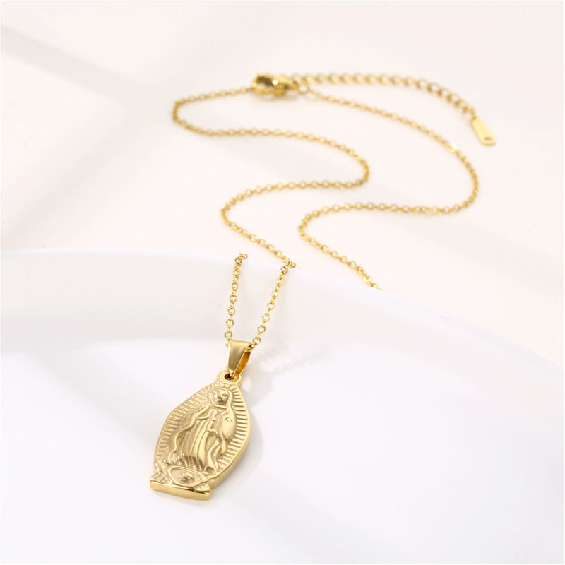 Stainless Steel Virgin Mary Plaque Necklace MYA-QingR020