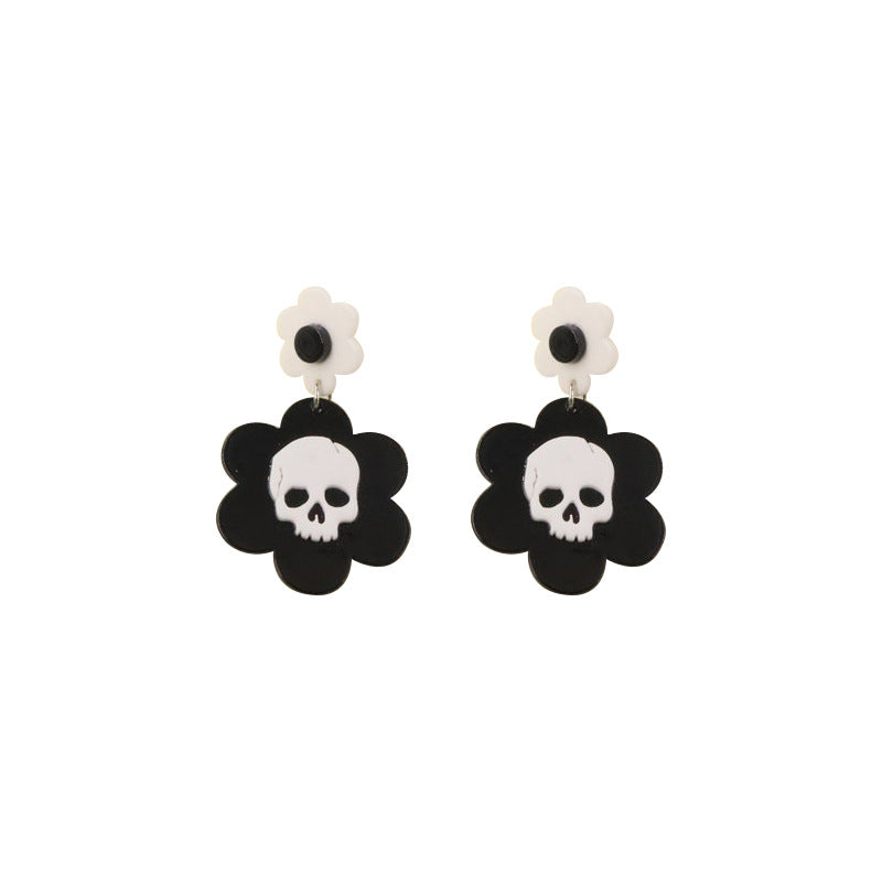 Acrylic Halloween Skull Flower Earrings (Minimo de Compra 3) MIC-OuG074