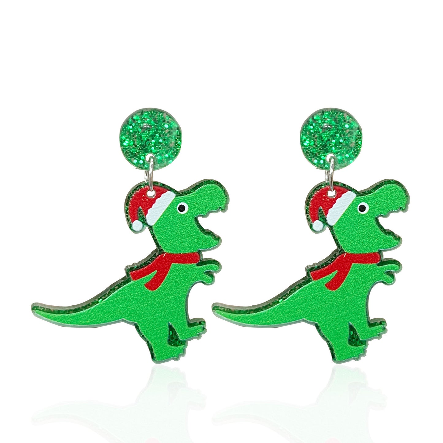 Acrylic Christmas Dinosaur Earrings (Minimo de Compra 2) MYA-YunXi009