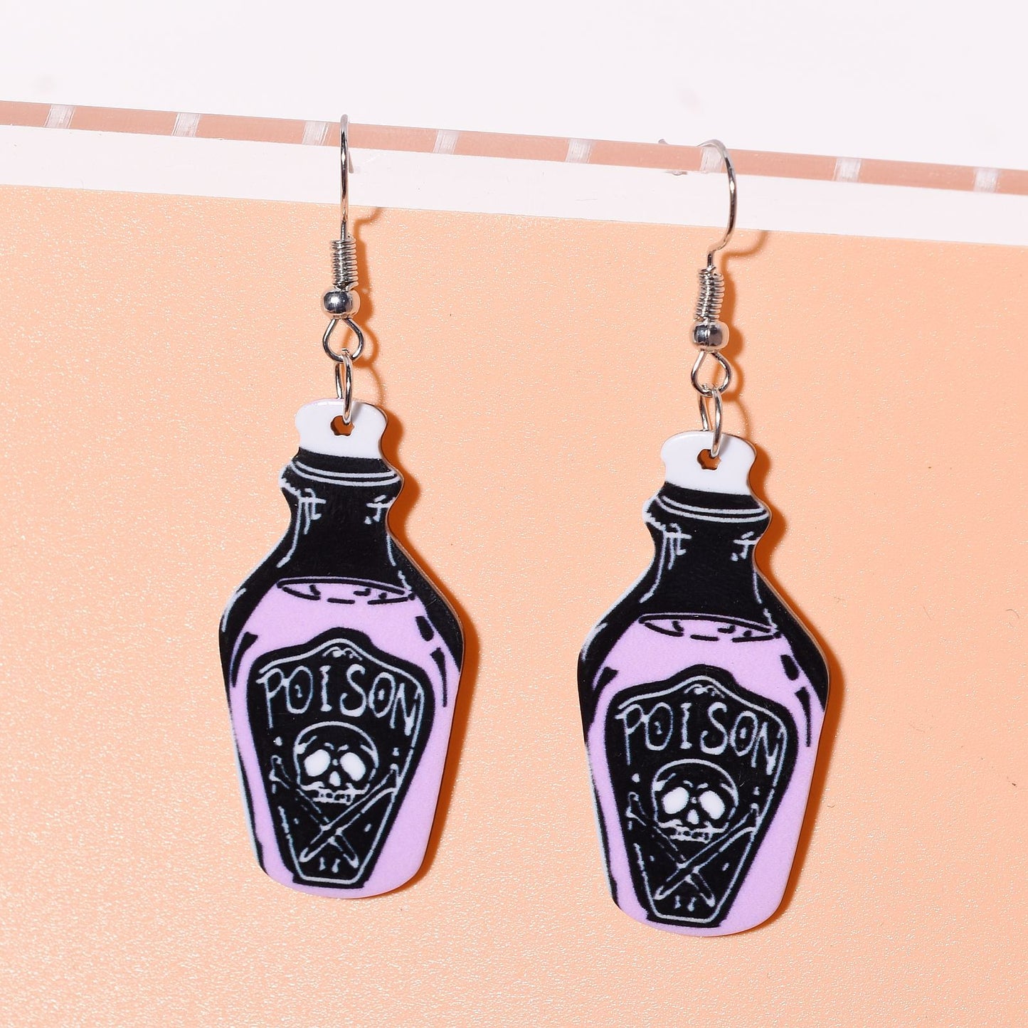 Acrylic Skull Poison Wine Bottle Earrings MYA-XunT011