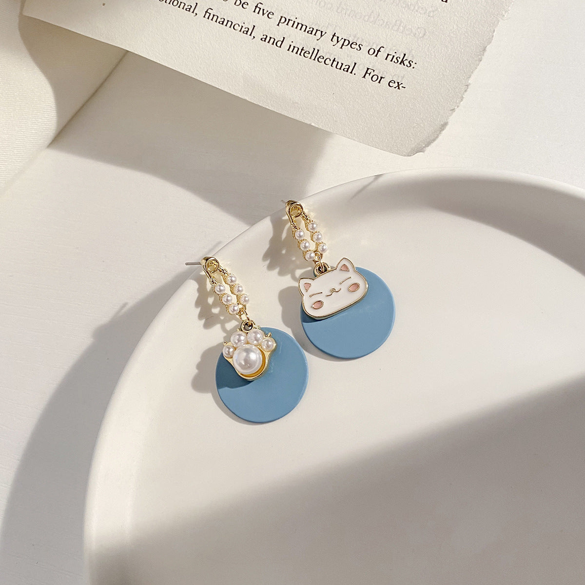 Earrings Alloy Cute Cat Pearls Baolai007