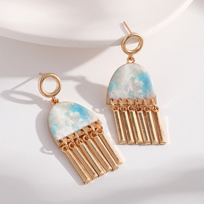 Alloy printed oil painting pattern earrings MIC-ZhongY001