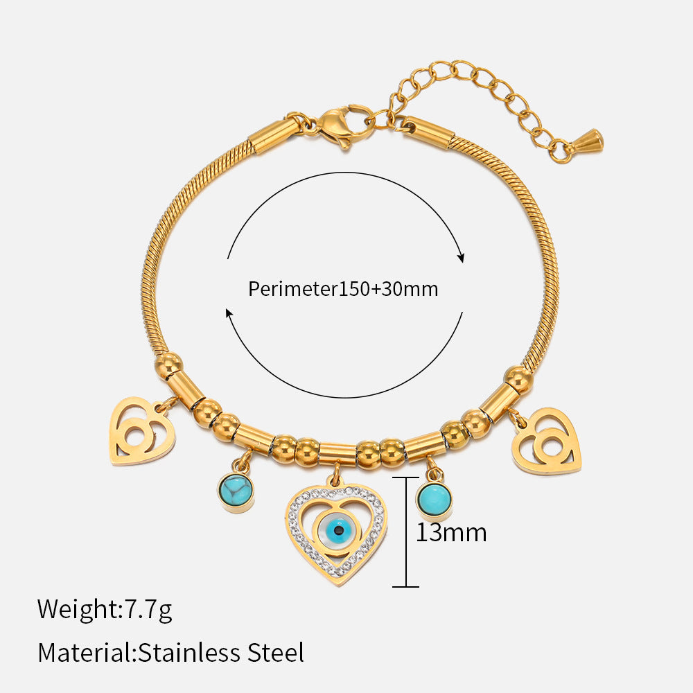 Gold Plated Stainless Steel Heart/Eyes Bracelet （Minimo de compra 2） MIC-chenH021