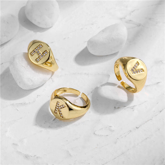 Micro-inlaid letter ring round opening English ring MIC-JuC002