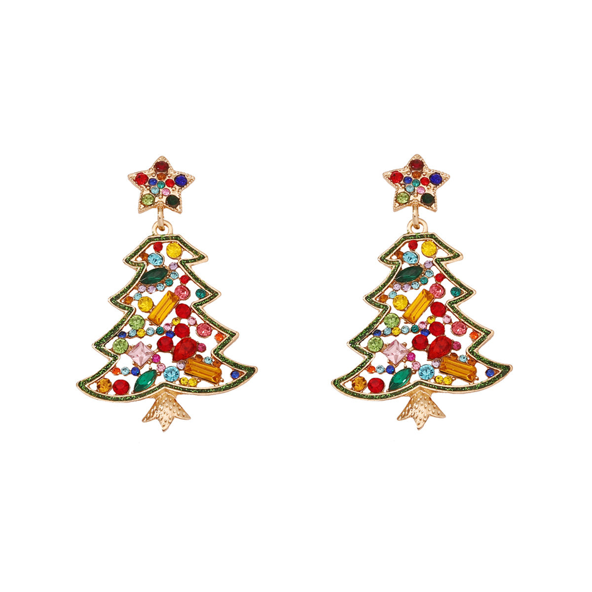 Alloy Christmas Tree with Colored Diamond Earrings MIC-YueL024