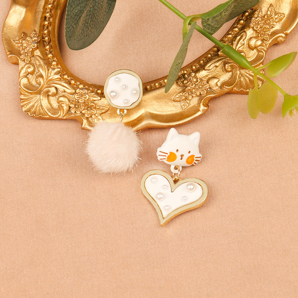 Alloy Cat Love Hair Ball Earrings MIC-LSY021