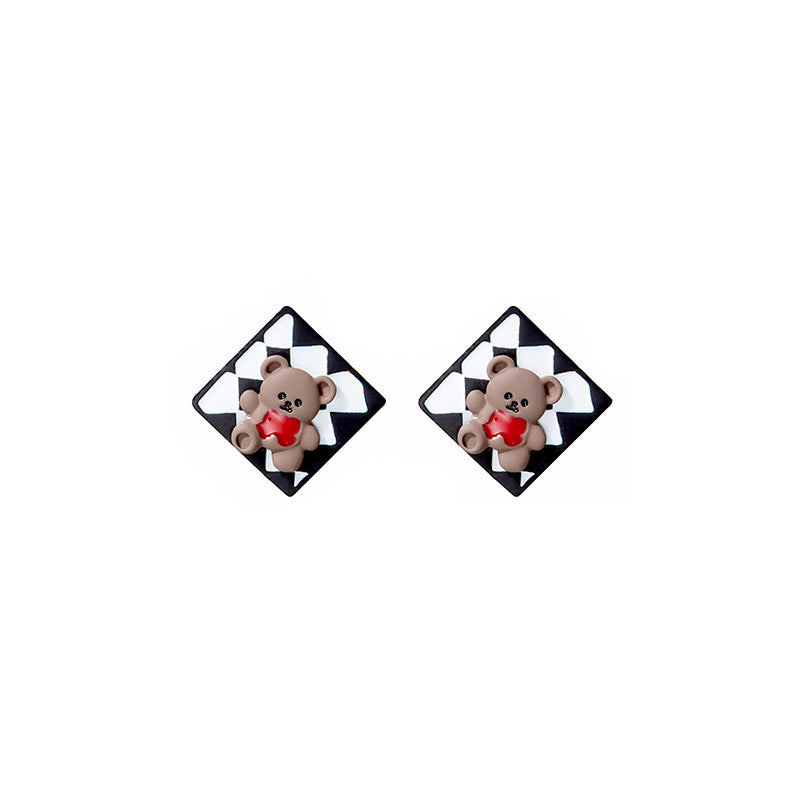 Alloy black and white checkered earrings MYA-MDD123