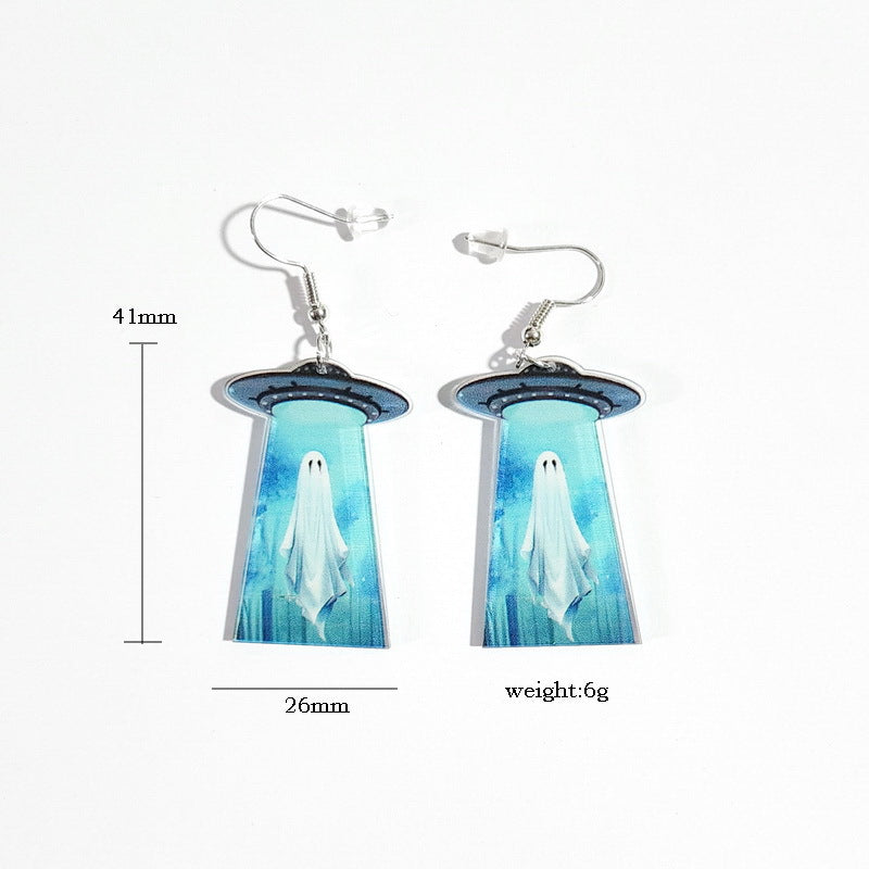 Acrylic ghost flying saucer earrings MYA-XueP015