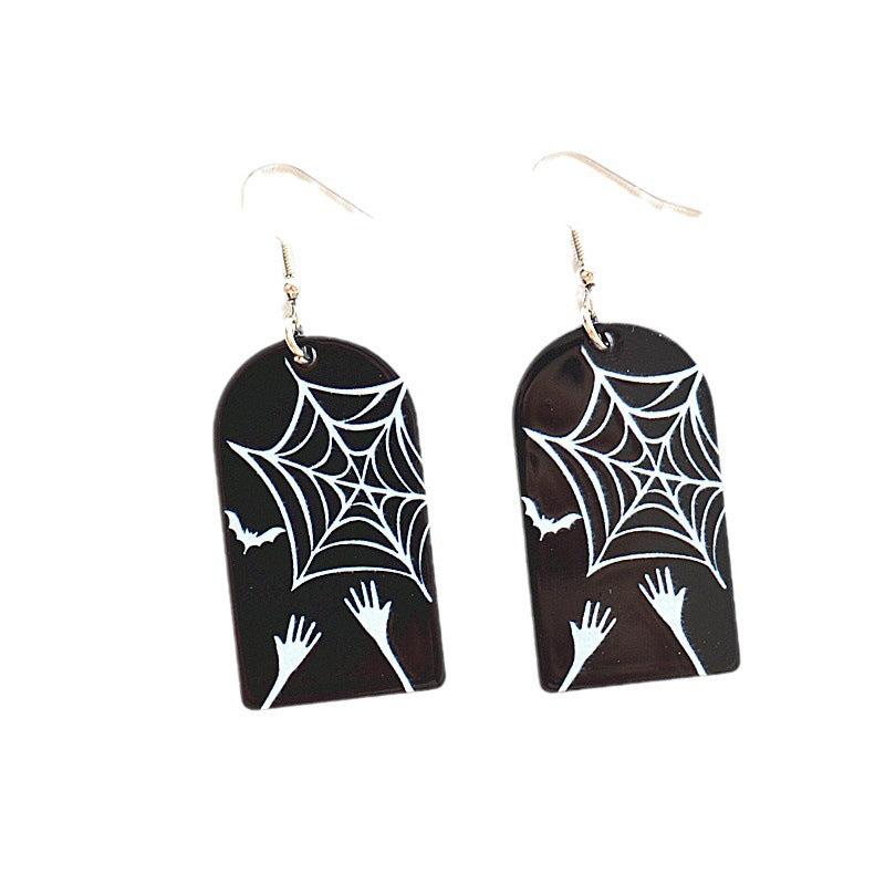 Acrylic Spider Web Skull Earrings MIC-XieN053