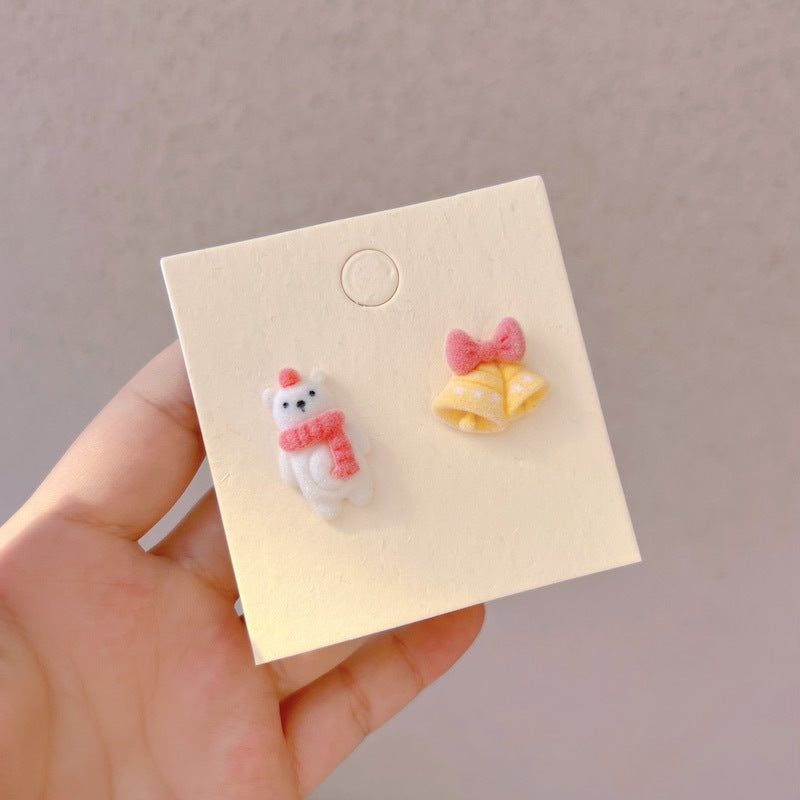 Earrings Resin Flocking Christmas Cartoon Snowman Bells songr008