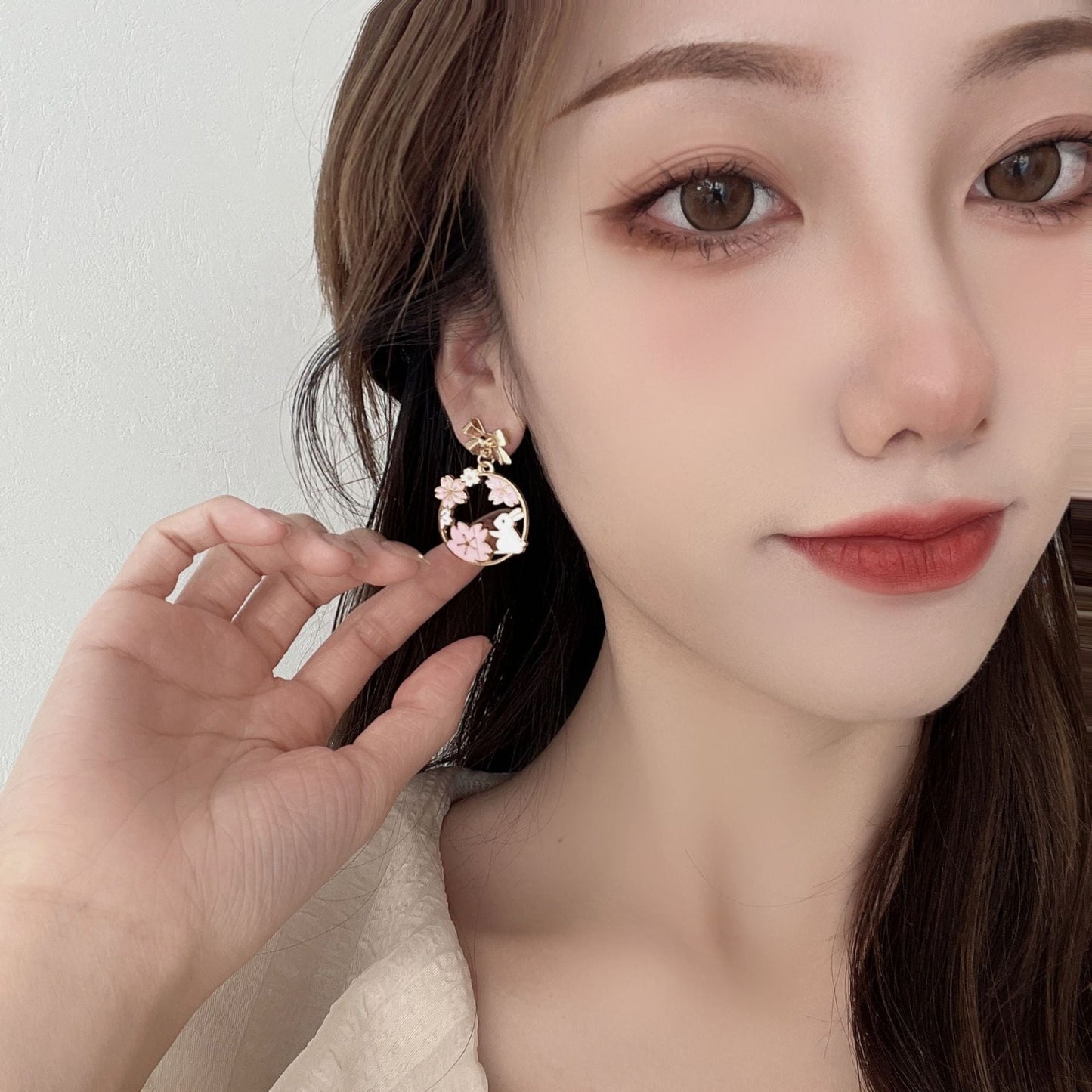 Earrings Alloy Bunny Asymmetric Flowers aimei007