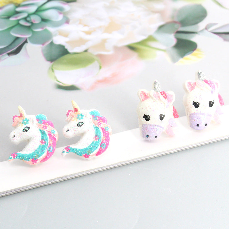 Acrylic Sparkling Powder Unicorn Earrings (Minimo de Compra 3) MIC-JueJ002