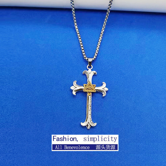 Stainless steel diamond studded cross necklace (Minimo de Compra 2)  MYA-ZhongR003