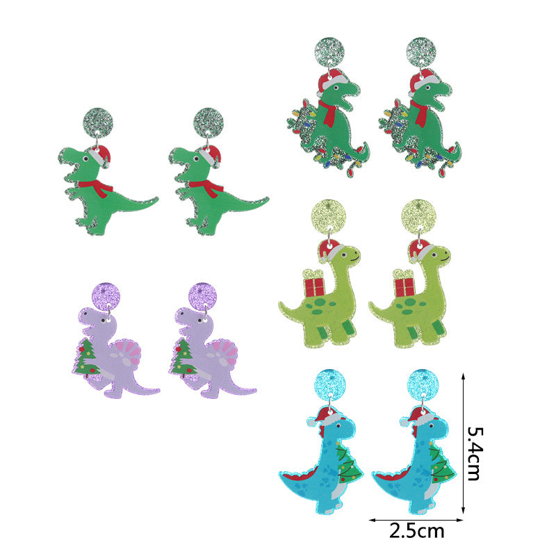 Acrylic Dinosaur Christmas Hat Earrings (Minimo de Compra 2) MIC-ChouT033