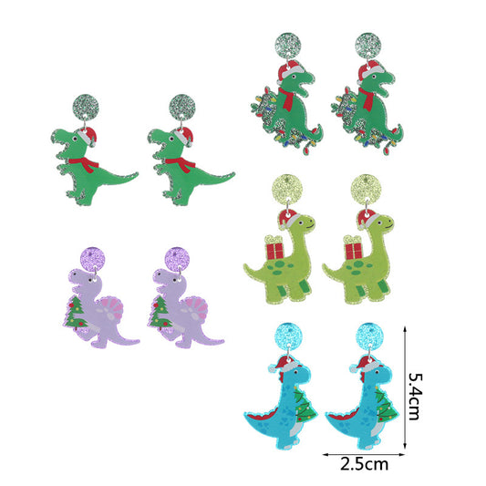 Acrylic Dinosaur Christmas Hat Earrings (Minimo de Compra 2) MIC-ChouT033