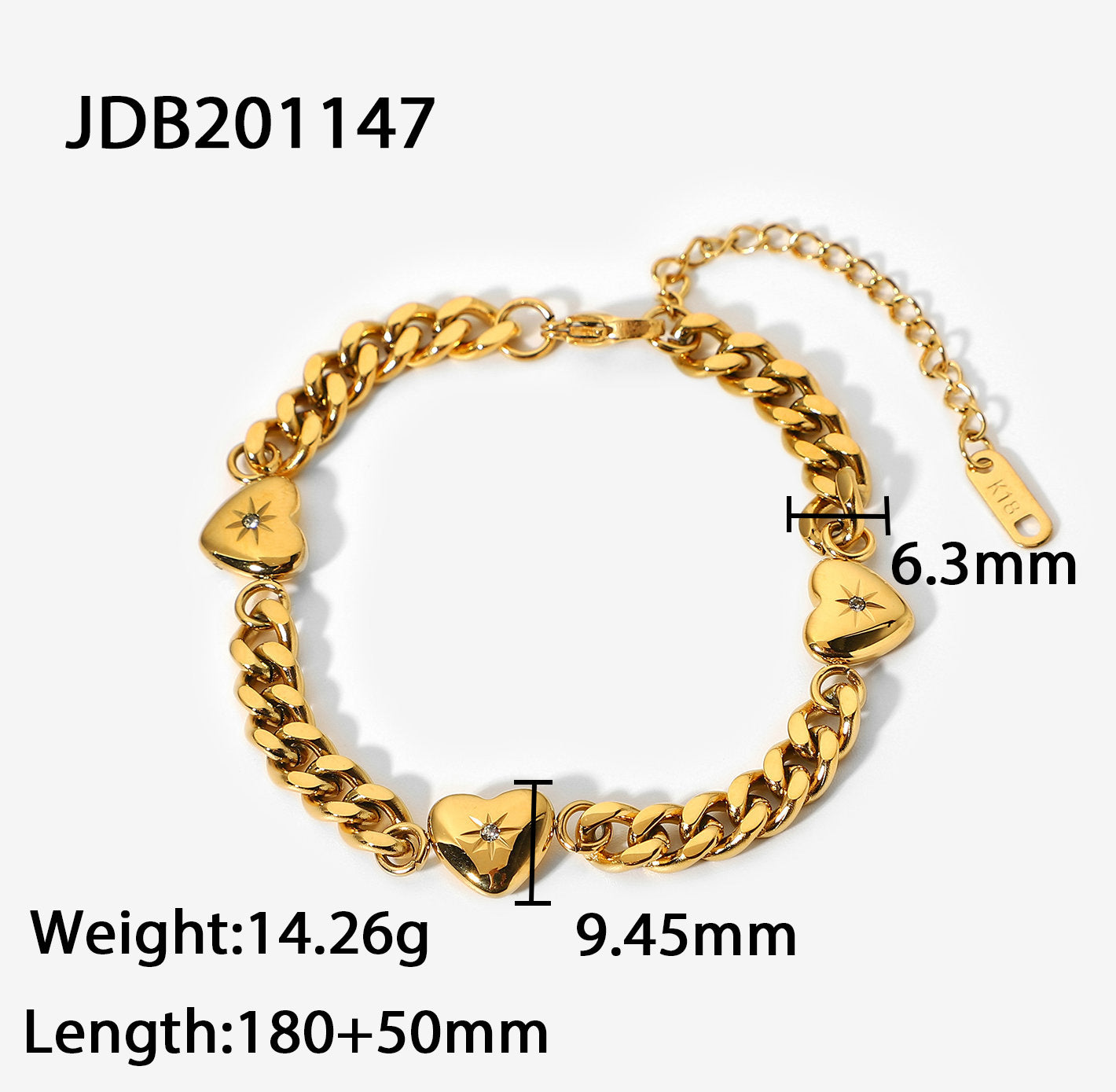 Stainless Steel Three Hearts Gold Plated Bracelet MYA-JieD021