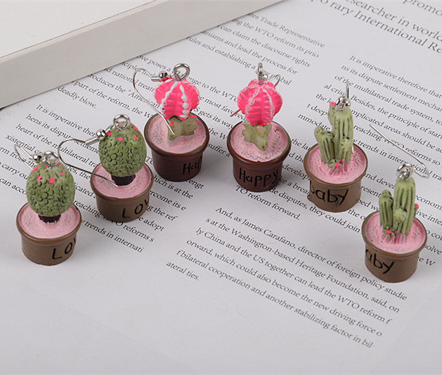 Acrylic plant potted cactus earrings MIC-ChouD036