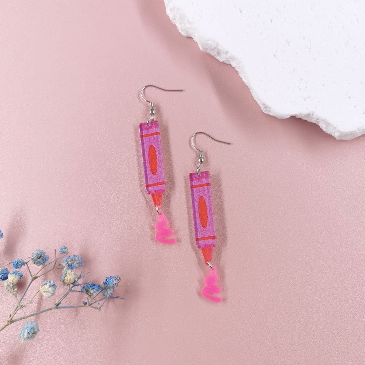 Acrylic pink crayon watercolor pen earrings (Minimo de Compra 2) MIC-QingM026