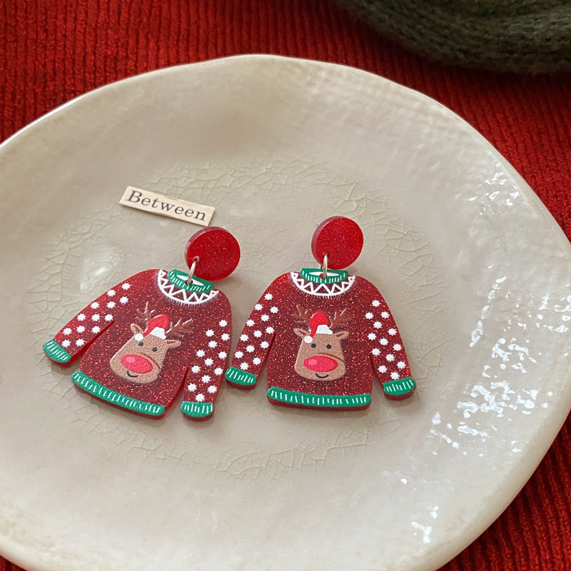 Alloy Christmas Snowman Sweater Earrings (Minimo de Compra 2) MIC-HanX004