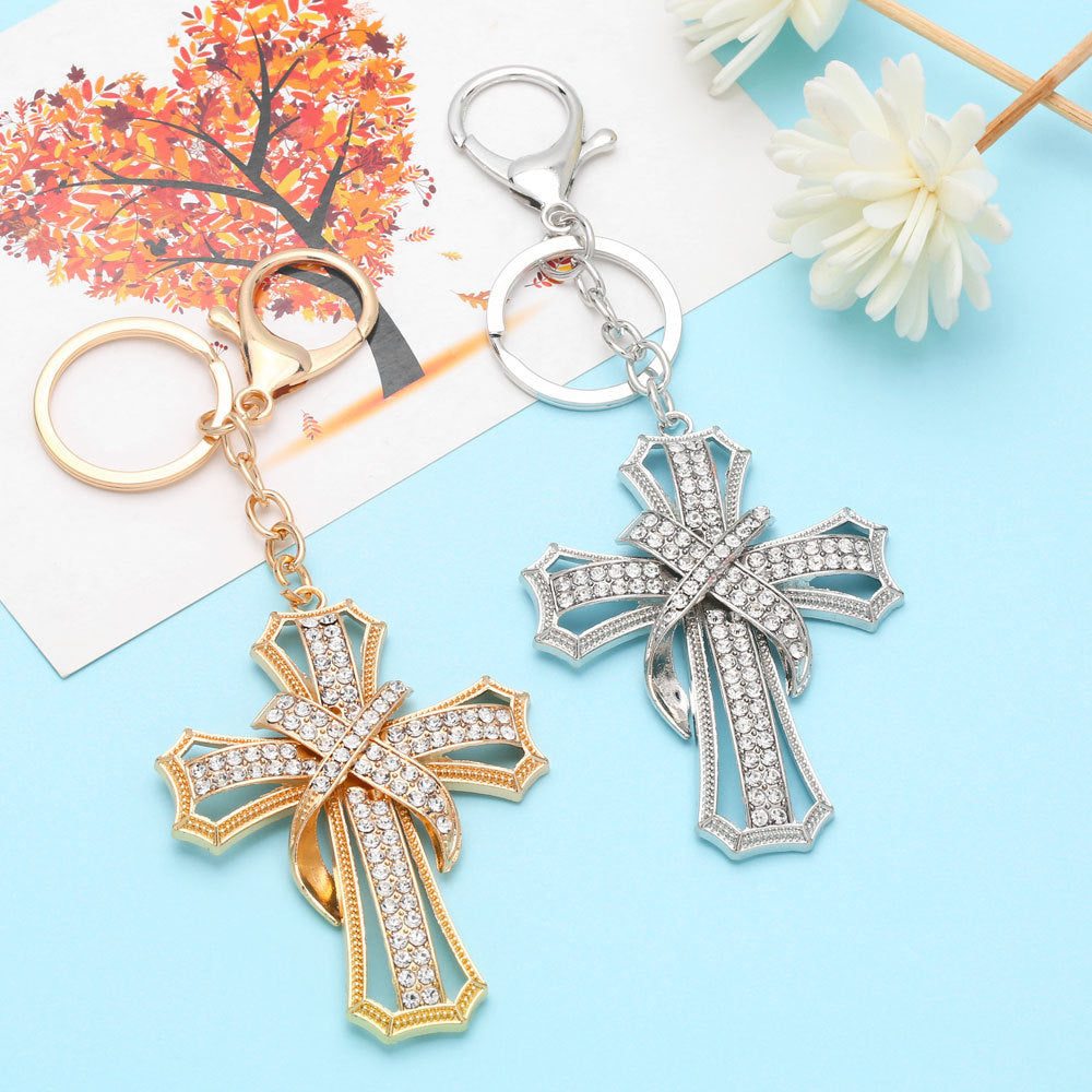 Keychains Metal Rhinestone Cross AS010