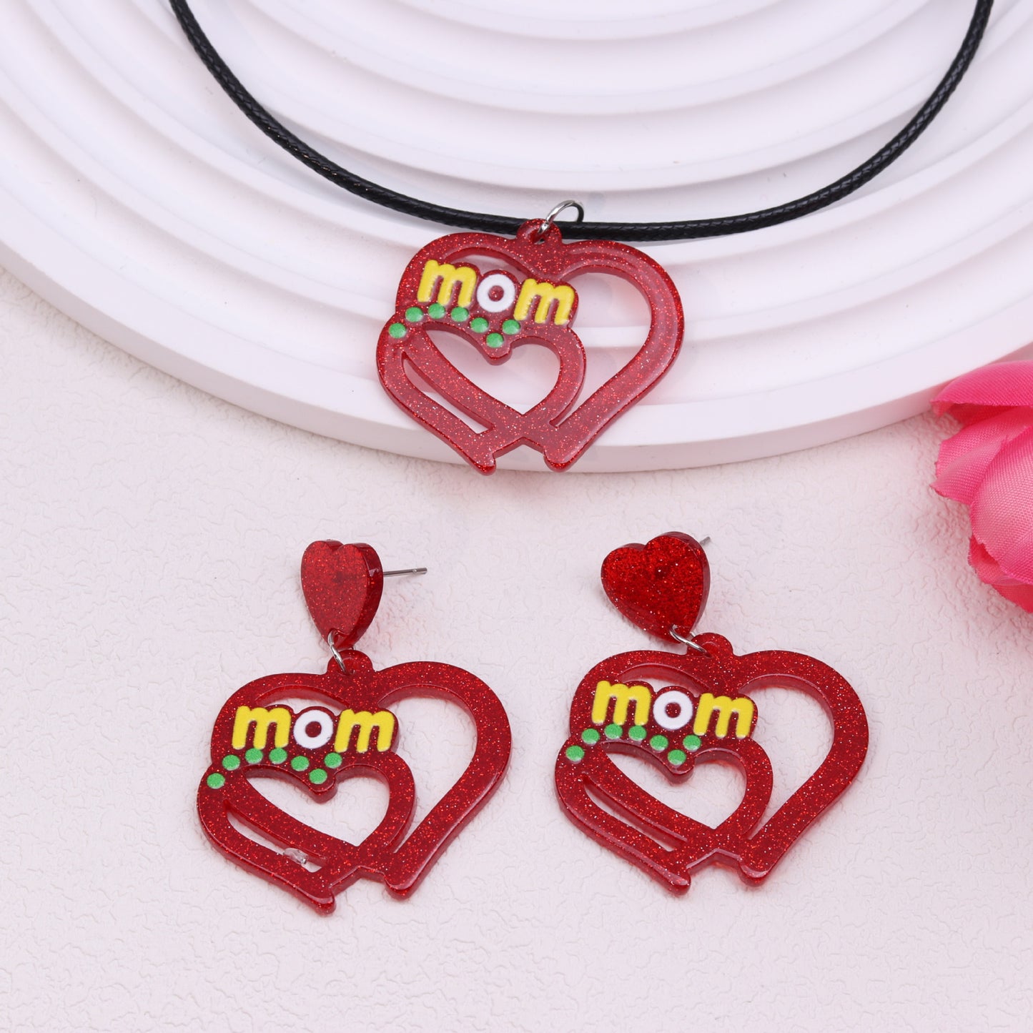 Acrylic hollow red heart earrings MYA-DuA085