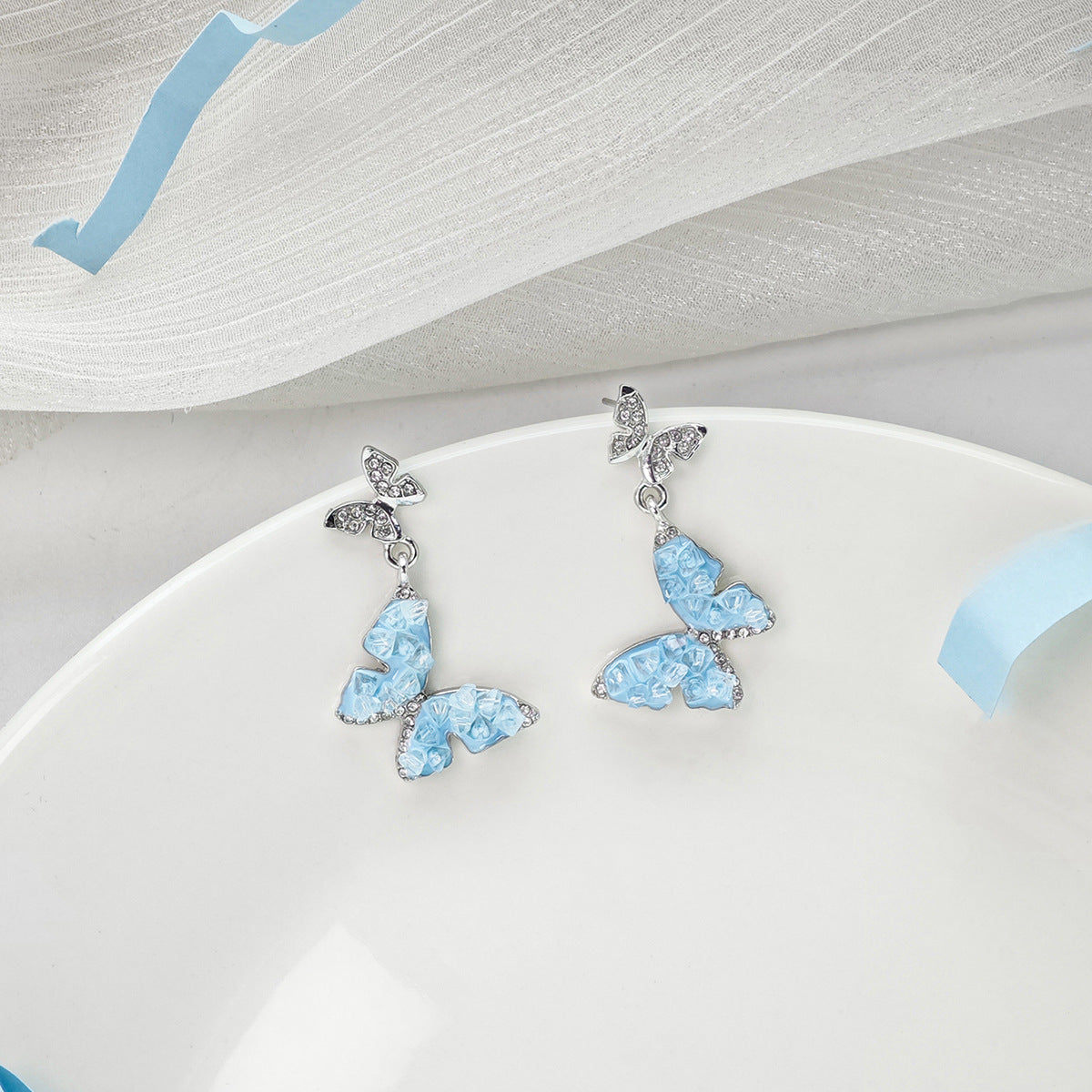 Alloy Fresh Blue Butterfly Earrings MIC-MDD167