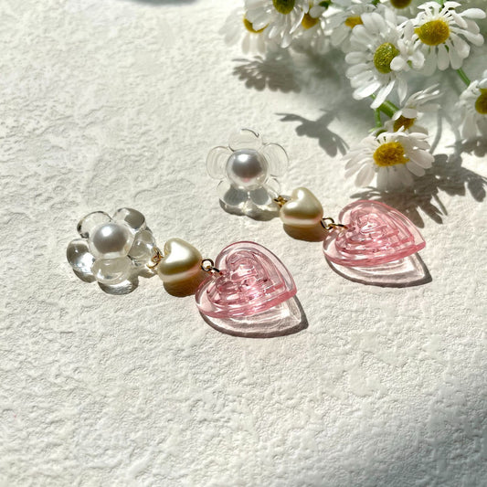 Acrylic transparent flower heart earrings MIC-MMZ001