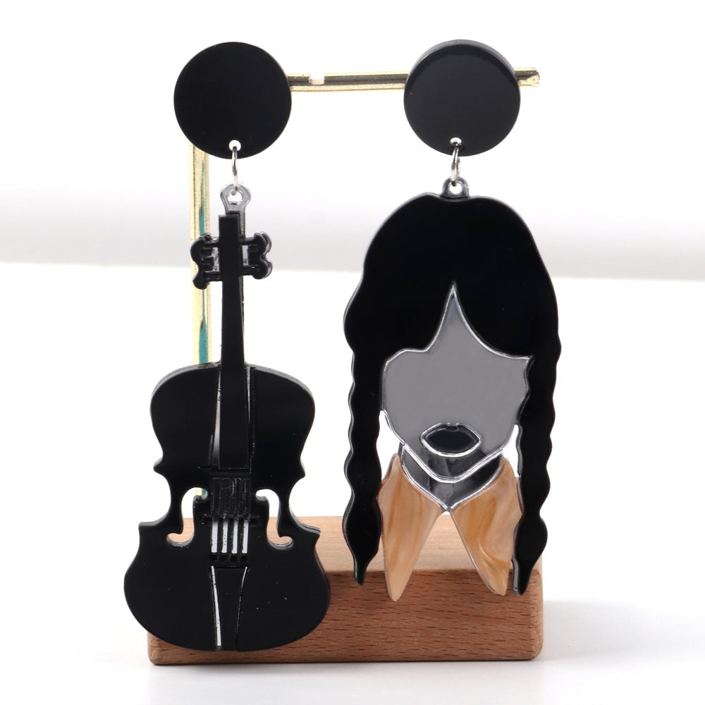 Acrylic Music Girl Guitar Earrings MIC-ChouD017