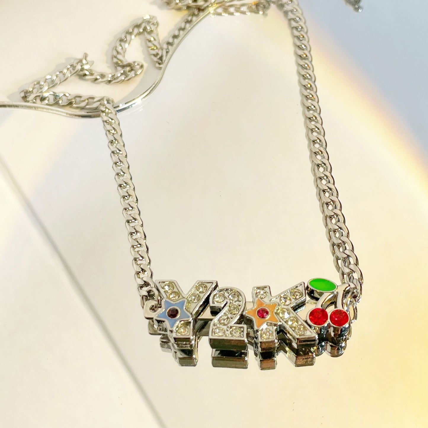 Necklace Stainless Steel y2k Diamond Alphabet Cat Head Cherry Pendant Necklace DLF006