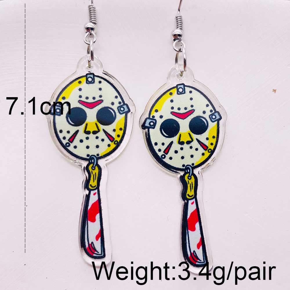 Acrylic Halloween Skull Head Ring Earrings (Minimo de Compra 2) MIC-ChenY024