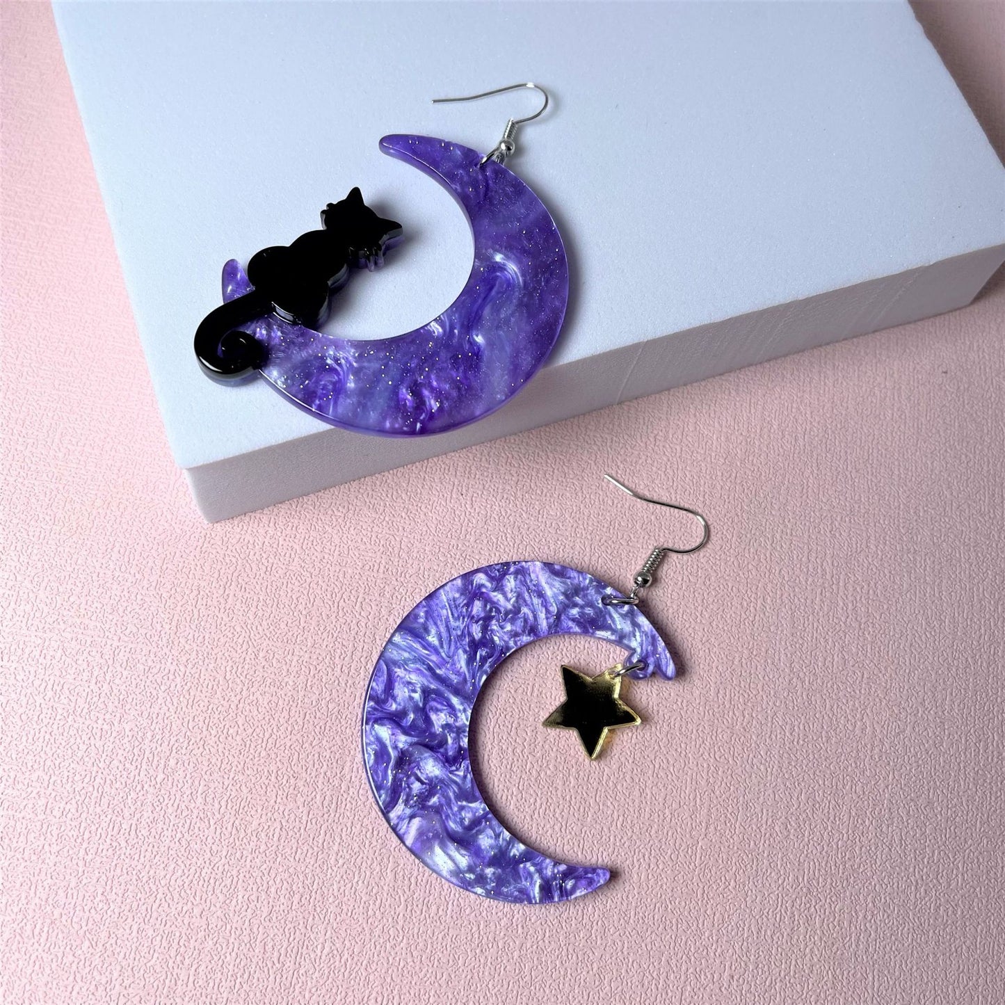 Acrylic Purple Moon Black Cat Earrings MIC-ChiC011