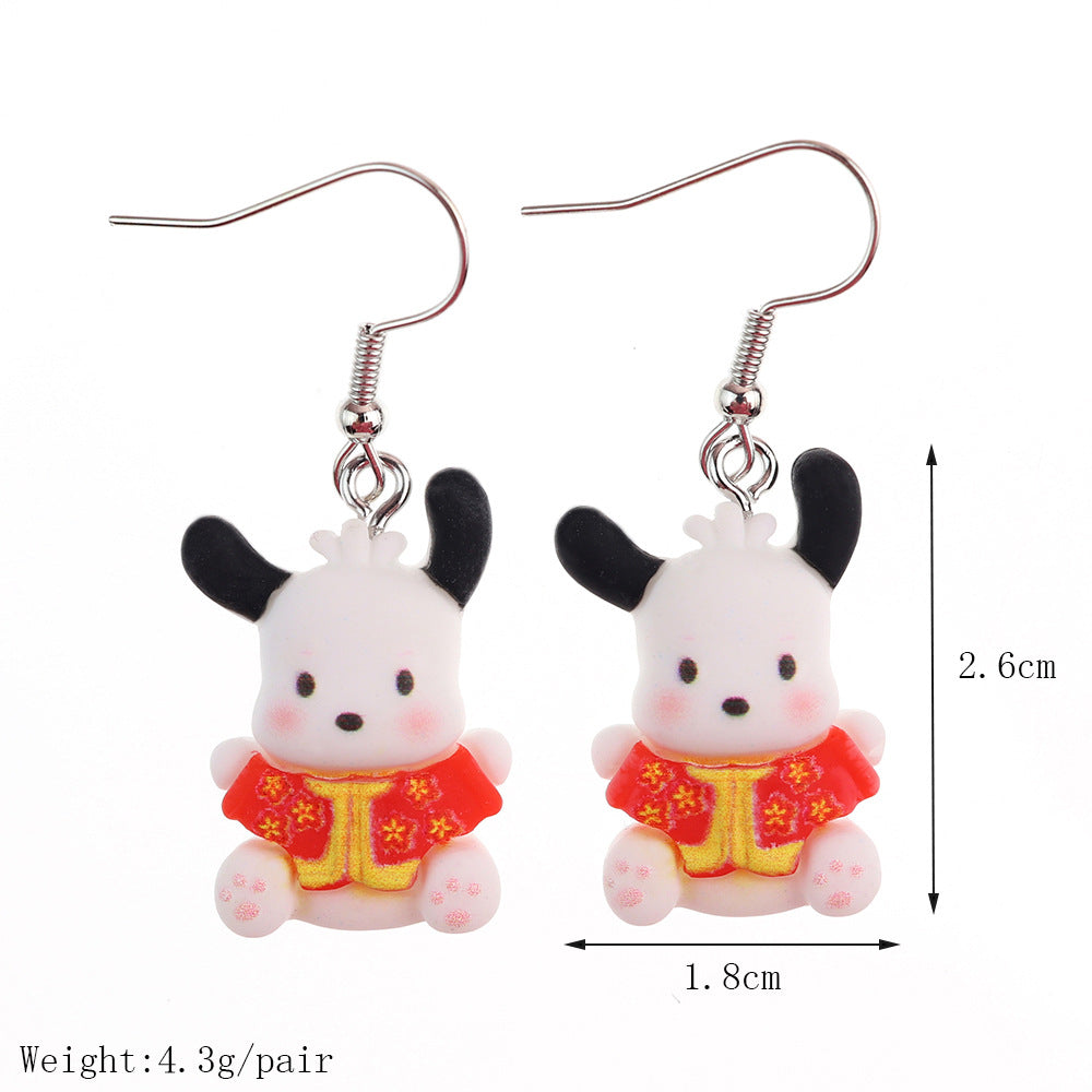 Earrings Plastic New Year Red Small Animal Cute Cartoon Meow Earrings niqing043